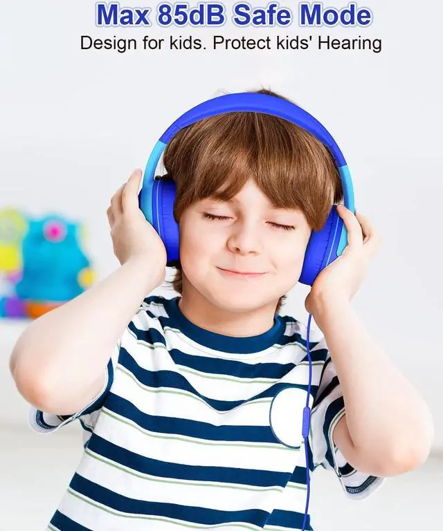 Alt view image 2 of 6 - ELECDER Kids Headphones, S8 Wired Headphones for Kids with Microphone for Boys Girls, Adjustable 85dB/94dB Volume Limited (Navy/Blue)