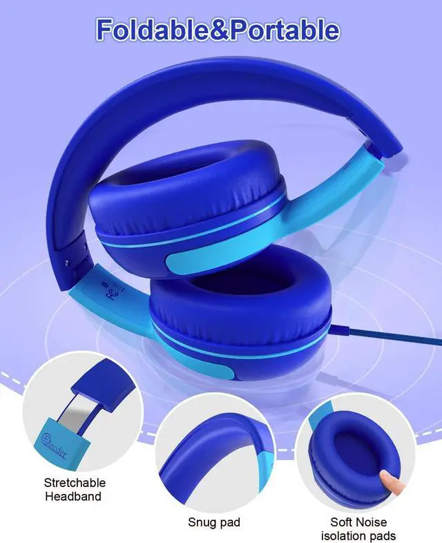 Alt view image 4 of 6 - ELECDER Kids Headphones, S8 Wired Headphones for Kids with Microphone for Boys Girls, Adjustable 85dB/94dB Volume Limited (Navy/Blue)