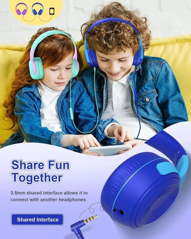 Alt view image 5 of 6 - ELECDER Kids Headphones, S8 Wired Headphones for Kids with Microphone for Boys Girls, Adjustable 85dB/94dB Volume Limited (Navy/Blue)