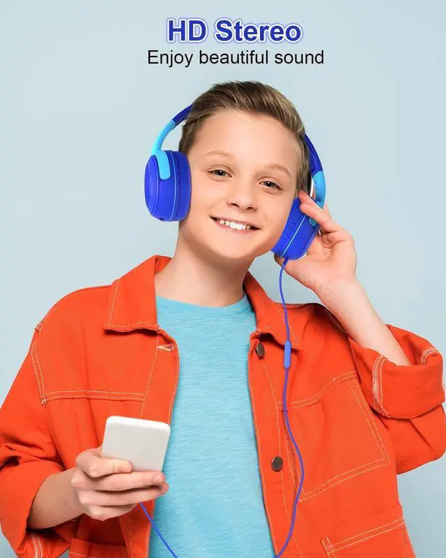 Alt view image 6 of 6 - ELECDER Kids Headphones, S8 Wired Headphones for Kids with Microphone for Boys Girls, Adjustable 85dB/94dB Volume Limited (Navy/Blue)