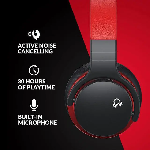Alt view image 2 of 6 - MOVSSOU E7 Active Noise Cancelling Headphones Bluetooth Headphones Wireless Headphones Over Ear with Microphone Deep Bass, Comfortable Protein Earpads, 30 Hours Playtime for Travel/Work, Black