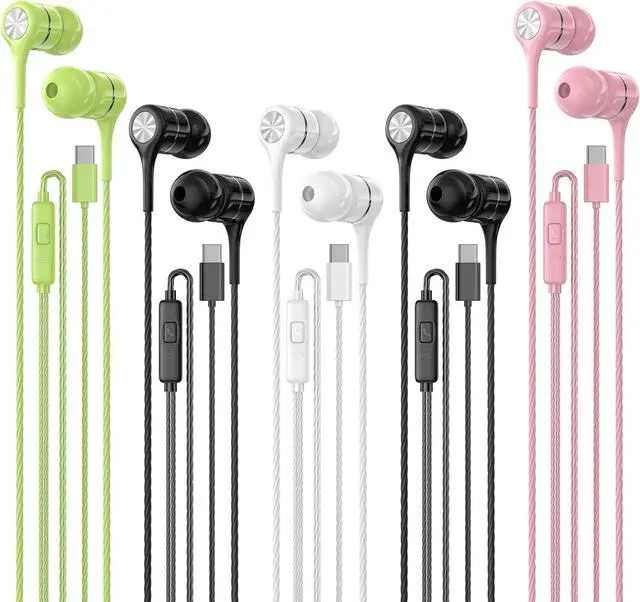 Main image of USB C Earbuds with Microphone 5 Pack, in-Ear Wired Headphones with Noise Isolating, Type C Earphone Heavy Bass Stereo Headsets Compatible with iPad, Android Smartphones, for Most USB-C Devices
