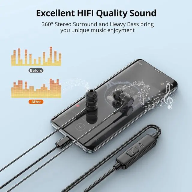 Alt view image 3 of 6 - USB C Earbuds with Microphone 5 Pack, in-Ear Wired Headphones with Noise Isolating, Type C Earphone Heavy Bass Stereo Headsets Compatible with iPad, Android Smartphones, for Most USB-C Devices
