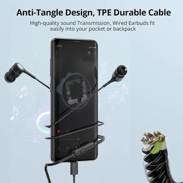 Alt view image 4 of 6 - USB C Earbuds with Microphone 5 Pack, in-Ear Wired Headphones with Noise Isolating, Type C Earphone Heavy Bass Stereo Headsets Compatible with iPad, Android Smartphones, for Most USB-C Devices