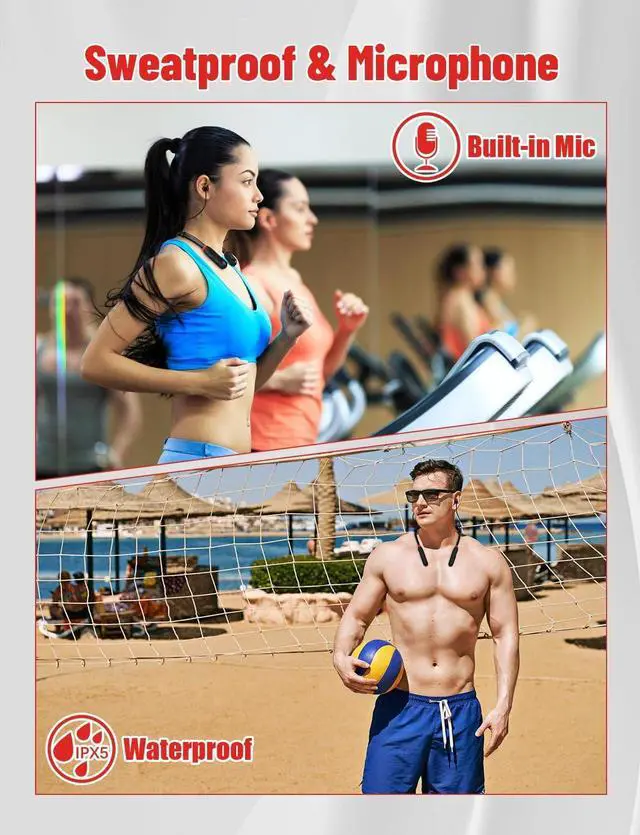 Alt view image 7 of 7 - Neckband Bluetooth Headphones, 120H Long Playtime Wireless Stereo Neckband Earbuds with Microphone, Waterproof Around The Neck Headphones in Ear Headset for Sports/Workout/Office (Black)