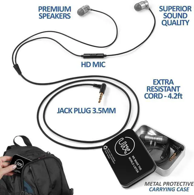 Alt view image 2 of 7 - UliX Rider Wired Earbuds in-Ear Headphones, 5 Years Warranty, Earphones with Microphone, with Anti-Tangle Cable, Ear Buds for iPhone, iPad, Samsung, School Students, Kids, Women, Small Ears - Grey