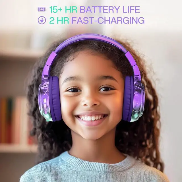 Alt view image 4 of 7 - QearFun Bluetooth Headphones for Kids, Wireless Headphones with Built-in Mic, Includes Aux Cord, USB C, 3.5mm Jack, Bluetooth 5.3, On Ear Kids Headphones for School/Travel/Tablet/iPad