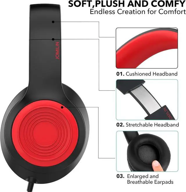 Alt view image 4 of 7 - A8 Wired Over-Ear Headphones with Microphone, Lightweight Folding Portable Headphones with 1.5M No-Tangle Cord, 3.5mm Plug in Headphones for Smartphone Tablet Computer MP3 / 4 (Black)