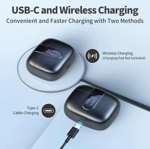 Alt view image 3 of 7 - Bluetooth Headphones True Wireless Earbuds 60H Playback LED Power Display Earphones with Wireless Charging Case IPX5 Waterproof in-Ear Ear buds with Mic for TV Smart Phone Laptop Computer Sports