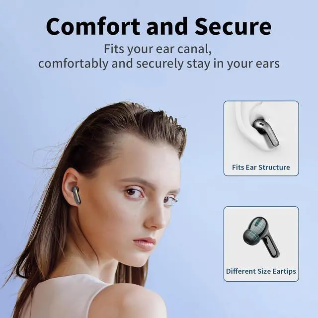 Alt view image 7 of 7 - Bluetooth Headphones True Wireless Earbuds 60H Playback LED Power Display Earphones with Wireless Charging Case IPX5 Waterproof in-Ear Ear buds with Mic for TV Smart Phone Laptop Computer Sports