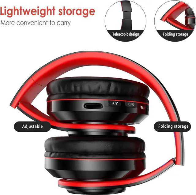 Alt view image 3 of 7 - 2022 Wireless Bluetooth Headphones,Colorful LED Lights Comfort Over Ear Foldable Headset with Built-in Microphone,FM,SD Card Slot,Wired for School/Tablet Computer/PC/TV/Cellphones/Travel