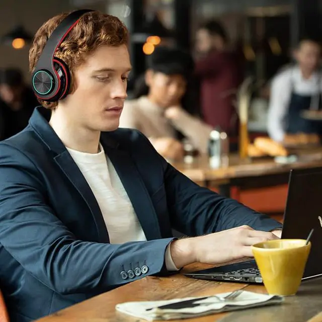 Alt view image 6 of 7 - 2022 Wireless Bluetooth Headphones,Colorful LED Lights Comfort Over Ear Foldable Headset with Built-in Microphone,FM,SD Card Slot,Wired for School/Tablet Computer/PC/TV/Cellphones/Travel