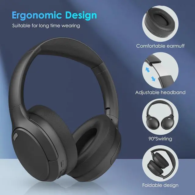 Alt view image 6 of 7 - Bluetooth Headphones, Wireless Over Ear Headphones with HiFi Stereo Microphone, Foldable Lightweight On Ear 5.4 Headphones with Deep Bass for Cellphone/Travel/Office/Home(Black)