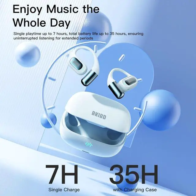 Alt view image 4 of 7 - Open Ear Headphones Wireless Earbuds Bluetooth 5.4 Noise Cancelling Headphones Touch Control Air Conduction Sport Headsets IPX6 Waterproof Earphones Over Ear Headphones Running Workout (Blue)