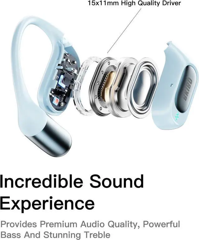 Alt view image 3 of 7 - Open Ear Headphones Wireless Earbuds Bluetooth 5.4 Noise Cancelling Headphones Touch Control Air Conduction Sport Headsets IPX6 Waterproof Earphones Over Ear Headphones Running Workout (Blue)