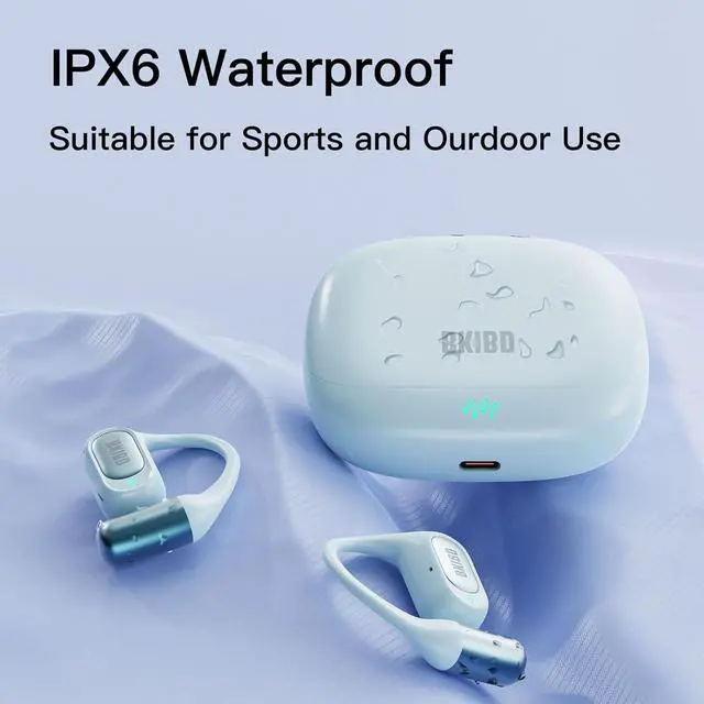 Alt view image 7 of 7 - Open Ear Headphones Wireless Earbuds Bluetooth 5.4 Noise Cancelling Headphones Touch Control Air Conduction Sport Headsets IPX6 Waterproof Earphones Over Ear Headphones Running Workout (Blue)