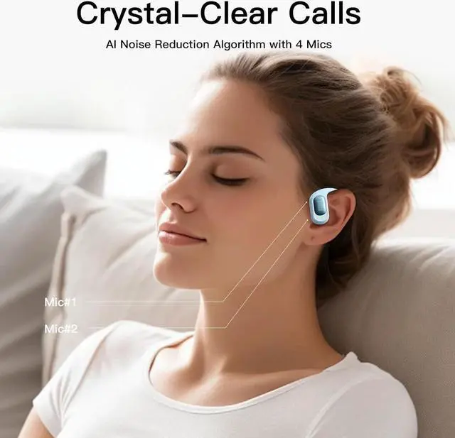 Alt view image 6 of 7 - Open Ear Headphones Wireless Earbuds Bluetooth 5.4 Noise Cancelling Headphones Touch Control Air Conduction Sport Headsets IPX6 Waterproof Earphones Over Ear Headphones Running Workout (Blue)