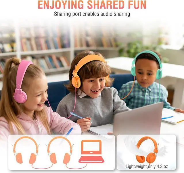 Alt view image 6 of 7 - Kids Headphones Bulk 12 Pack for School Wired, Colorful Classroom Rainbow Headsets with Microphone, 85dB Volume Limited, 3.5mm Jack, Sharing, Foldable for Chromebook & Laptop & Computer