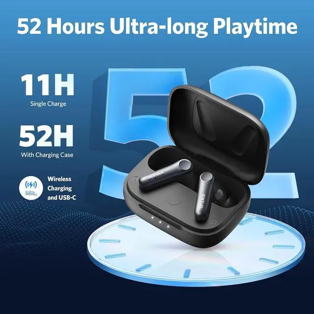 Alt view image 6 of 7 - EarFun Air Pro 4 Adaptive Hybrid Noise Canceling Wireless Earbuds, Qualcomm Snapdragon Sound, aptX Lossless, 6 Mics AI CVC 8.0 Call, LDAC Hi-Res Audio, 52H Playtime, Bluetooth 5.4, in-Ear Detection