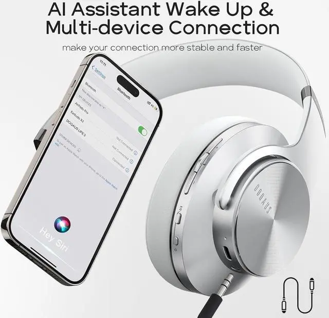 Alt view image 5 of 7 - DOQAUS Bluetooth Headphones Over Ear, 90H Playtime Wireless, 3 EQ Modes, HiFi Audio & Deep Bass, ENC Noise Isolating Mic, Soft Earpads for Phone/PC