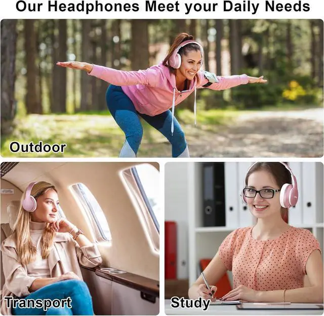 Alt view image 7 of 7 - B9 Wireless Headphones Over-Ear, 60 Hours Playtime Lightweight Folding Hi-fi Stereo Bass Bluetooth Headset with Mic, Volume Control Headphones for iPad/Travel/Tablet/PC (Rose Gold)