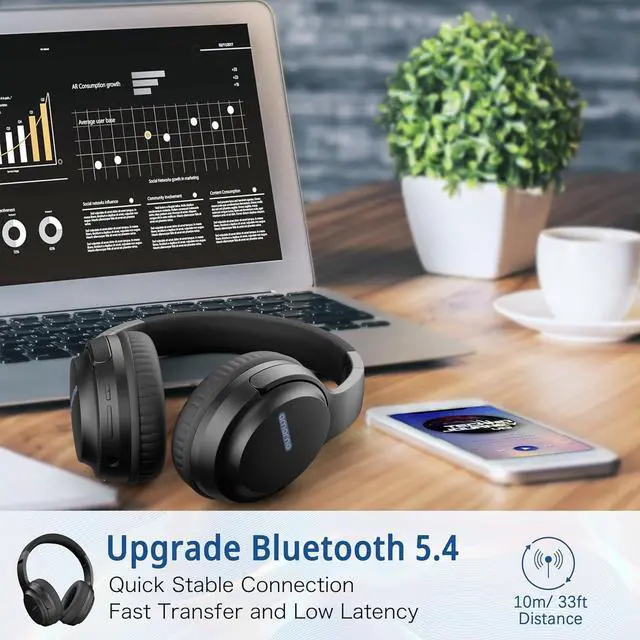 Alt view image 4 of 7 - AMORNO Bluetooth Headphones Over Ear, 68 Hours Playtime Wireless Headphones with Mic, Foldable Adjustable Lightweight HiFi Stereo Headset for Cellphone/PC/Work/Travel/Home/Office (Black)