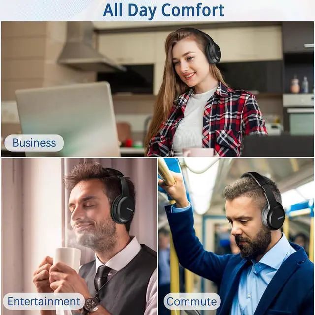 Alt view image 7 of 7 - AMORNO Bluetooth Headphones Over Ear, 68 Hours Playtime Wireless Headphones with Mic, Foldable Adjustable Lightweight HiFi Stereo Headset for Cellphone/PC/Work/Travel/Home/Office (Black)