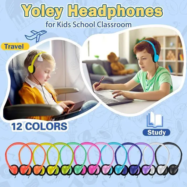 Alt view image 4 of 7 - Classroom Headphones Bulk 54 Pack, Student On Ear Headsets, Comfy Swivel Earphones for Classroom, Library, School, Airplane, for Online Learning and Travel, Stereo Sound 3.5mm Jack (12 Colors)