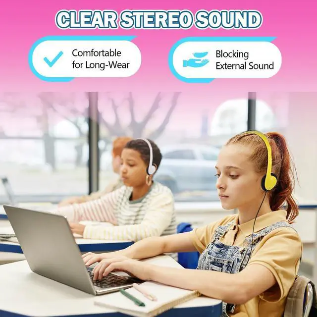 Alt view image 5 of 7 - Classroom Headphones Bulk 54 Pack, Student On Ear Headsets, Comfy Swivel Earphones for Classroom, Library, School, Airplane, for Online Learning and Travel, Stereo Sound 3.5mm Jack (12 Colors)