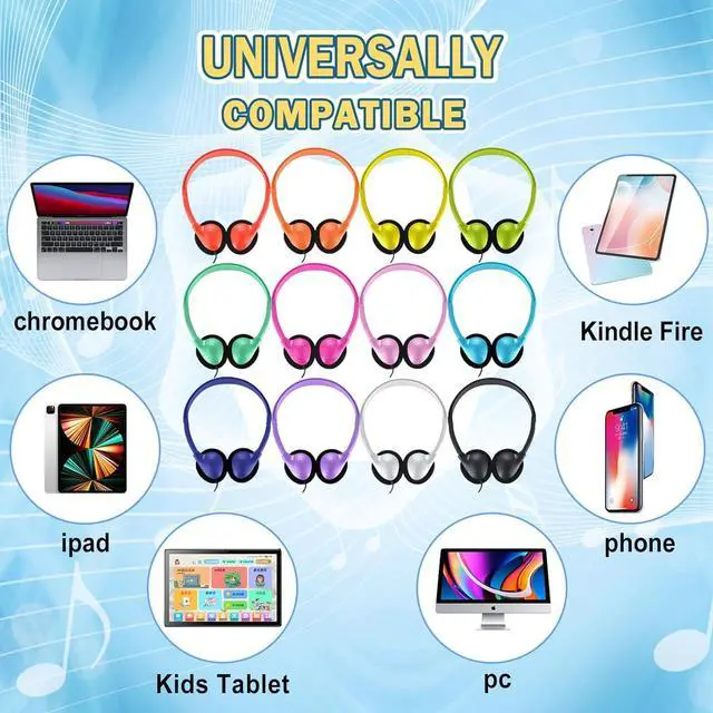 Alt view image 3 of 7 - Classroom Headphones Bulk 54 Pack, Student On Ear Headsets, Comfy Swivel Earphones for Classroom, Library, School, Airplane, for Online Learning and Travel, Stereo Sound 3.5mm Jack (12 Colors)