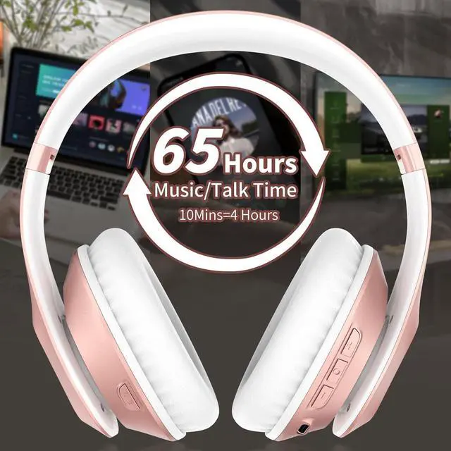 Alt view image 3 of 7 - Wireless Bluetooth Headphones Over Ear 65H Playtime HiFi Stereo Headset with Microphone and 6EQ Modes Foldable Bluetooth V5.3 Headphones for Travel Smartphone Computer Laptop Rose Gold