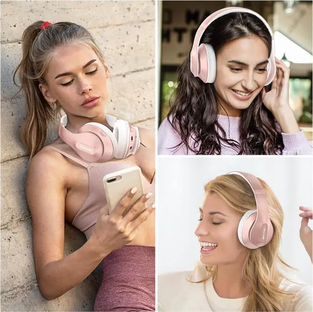 Alt view image 7 of 7 - Wireless Bluetooth Headphones Over Ear 65H Playtime HiFi Stereo Headset with Microphone and 6EQ Modes Foldable Bluetooth V5.3 Headphones for Travel Smartphone Computer Laptop Rose Gold
