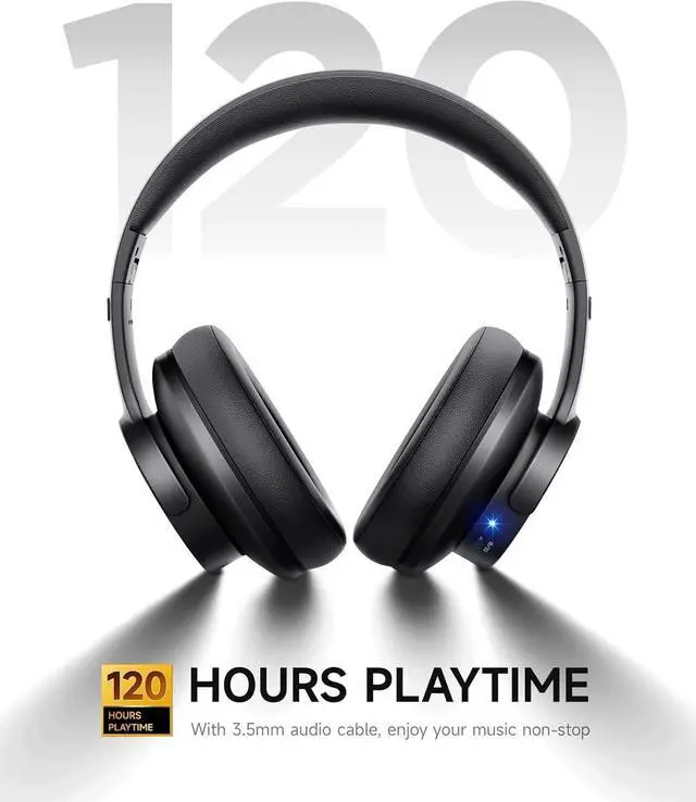Alt view image 3 of 7 - Picun B8 Bluetooth Headphones, 120H Playtime Headphones Wireless Bluetooth with 3 EQ Modes, Low Latency, Hands-Free Calls, Over Ear Headphones for Travel Home Office Cellphone PC Black