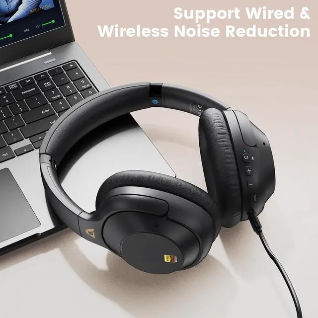 Alt view image 6 of 7 - Riibox Y7Pro Hybrid Active Noise Canceling Headphones, 80 Hours Playtime,Hi-Res Audio Wireless Over-Ear Bluetooth Headphones for Home Travel Office Meetings Deep Bass - Black