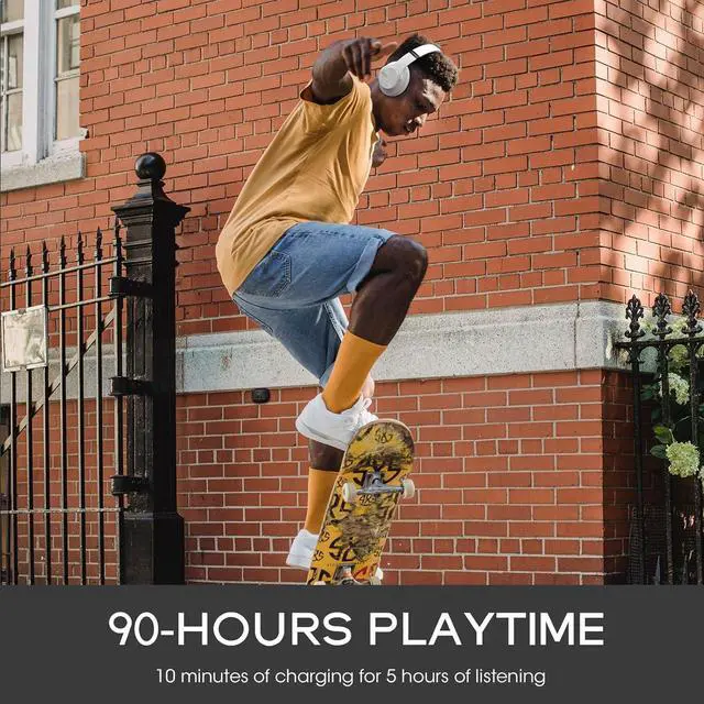 Alt view image 2 of 7 - DOQAUS Bluetooth Headphones Over Ear, 90 Hours Playtime Wireless Headphones with 3 EQ Modes, Noise Isolating HiFi Stereo Headphones with Deep Bass, Microphone, Soft Earpads for Cellphone/PC