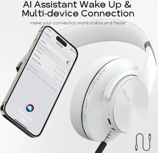 Alt view image 5 of 7 - DOQAUS Bluetooth Headphones Over Ear, 90 Hours Playtime Wireless Headphones with 3 EQ Modes, Noise Isolating HiFi Stereo Headphones with Deep Bass, Microphone, Soft Earpads for Cellphone/PC