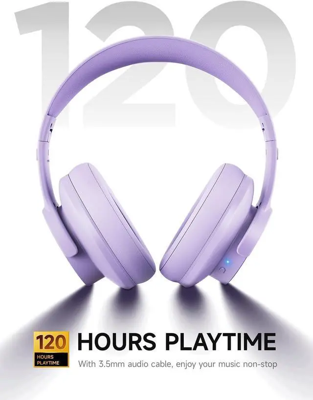 Alt view image 3 of 6 - Picun B8 Headphones Wireless Bluetooth, 120H Bluetooth Headphone Over Ear with 3EQ Music Modes, Hands-Free Calls, Deep Bass Headphones for Travel Home Office Cellphone PC (Purple)