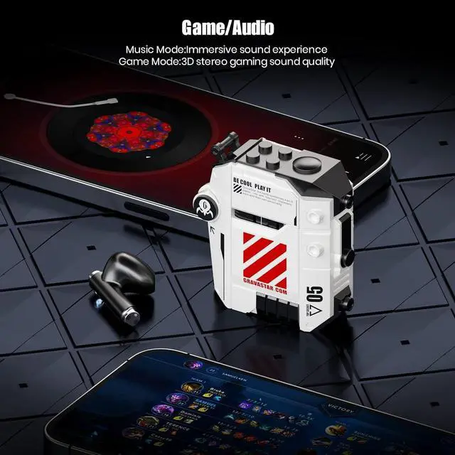 Alt view image 6 of 7 - Gravastar Wireless Earbuds Sirius P5,Bluetooth in-Ear Headphones with Stereo Sound,4 RGB Lights,40H Playback,ENC for Clear Call,Bluetooth 5.2,IPX4,Support Multipoint Connection(Defense Mecha)