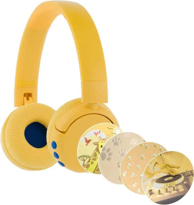 Main image of BuddyPhones POP Fun Wireless Bluetooth On Ear Kids Headphones, Volume Limiting with Built-in Microphone for School/Home/Travel, Foldable Design for iPhone/iPad/Tablet, 24 Hrs Battery Life, Yellow