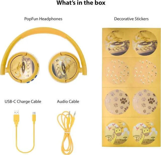 Alt view image 2 of 7 - BuddyPhones POP Fun Wireless Bluetooth On Ear Kids Headphones, Volume Limiting with Built-in Microphone for School/Home/Travel, Foldable Design for iPhone/iPad/Tablet, 24 Hrs Battery Life, Yellow