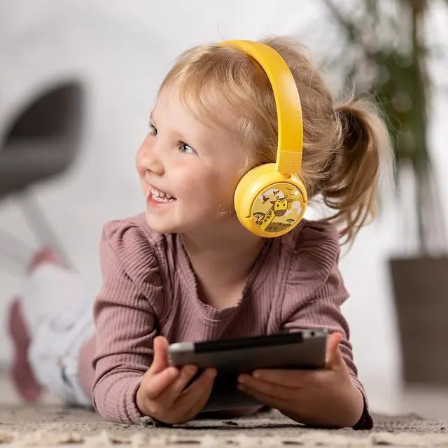 Alt view image 4 of 7 - BuddyPhones POP Fun Wireless Bluetooth On Ear Kids Headphones, Volume Limiting with Built-in Microphone for School/Home/Travel, Foldable Design for iPhone/iPad/Tablet, 24 Hrs Battery Life, Yellow