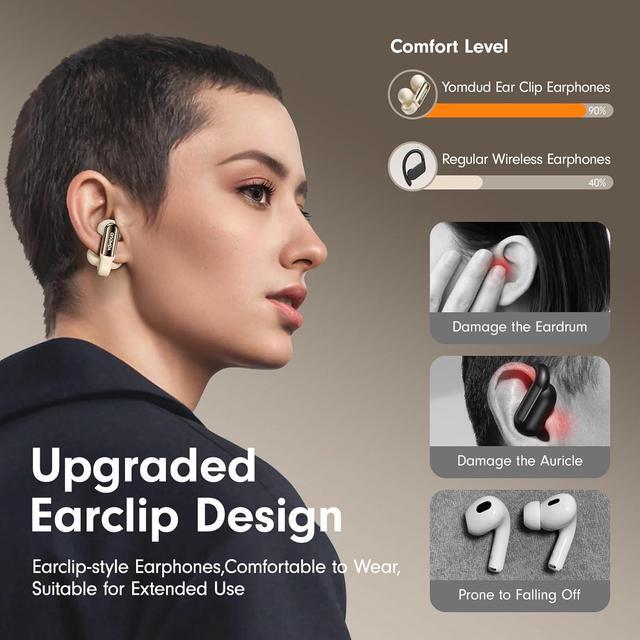 Clip On Open Ear Headphones Wireless Bluetooth, 2023 New Wireless Ear Clip Bone Conduction Headphones Bluetooth Waterproof Bone Conduction