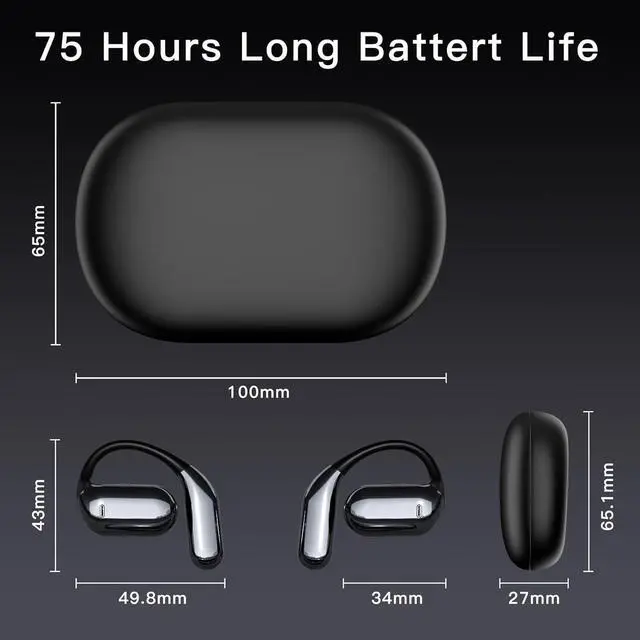 Alt view image 3 of 7 - Wireless Earbuds Bluetooth Earbuds Built-in Mic with Ear Hooks 50H Playtime Ear Buds LED Display Charging Case Waterproof Design for Running Fitness