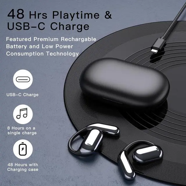 Alt view image 6 of 7 - Wireless Earbuds Bluetooth Earbuds Built-in Mic with Ear Hooks 50H Playtime Ear Buds LED Display Charging Case Waterproof Design for Running Fitness