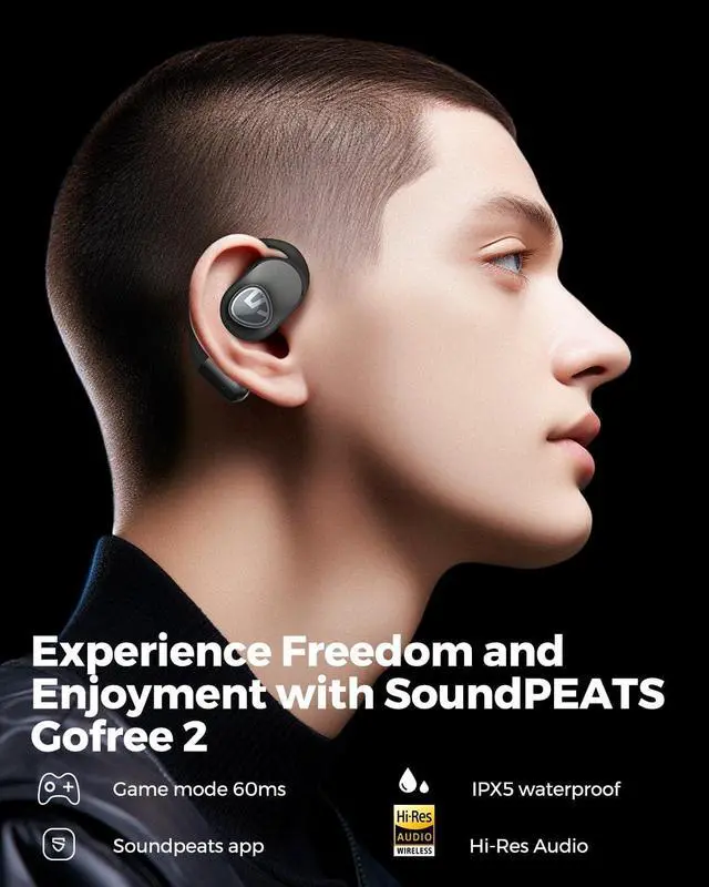 Alt view image 2 of 7 - SoundPEATS Open Ear Headphones Over Ear Buds, Upgraded Gofree2 Bluetooth V5.3 Stereo Earbuds with Bass Boost, 35Hrs Sports Earphones with Earhooks, IPX5 Waterproof Headsets for Workouts,Stable Comfort