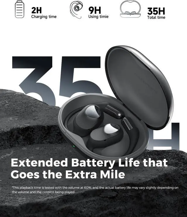Alt view image 6 of 7 - SoundPEATS Open Ear Headphones Over Ear Buds, Upgraded Gofree2 Bluetooth V5.3 Stereo Earbuds with Bass Boost, 35Hrs Sports Earphones with Earhooks, IPX5 Waterproof Headsets for Workouts,Stable Comfort