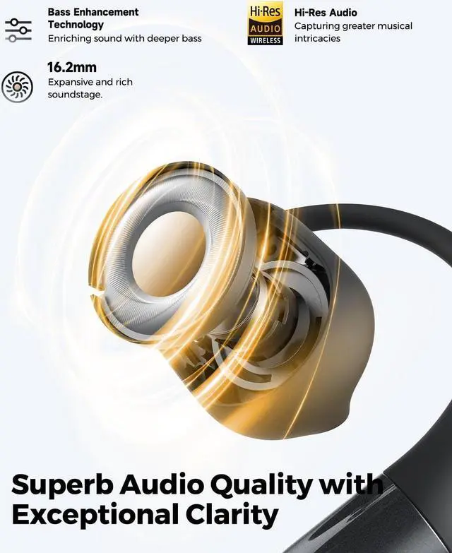 Alt view image 5 of 7 - SoundPEATS Open Ear Headphones Over Ear Buds, Upgraded Gofree2 Bluetooth V5.3 Stereo Earbuds with Bass Boost, 35Hrs Sports Earphones with Earhooks, IPX5 Waterproof Headsets for Workouts,Stable Comfort