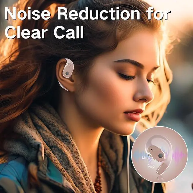 Alt view image 3 of 6 - TUINYO Open Ear Headphones, True Wireless Earbuds with Bluetooth V5.4Fast Charging,35Hrs Playtime, Waterproof for Sports, Driving, Office-Rose