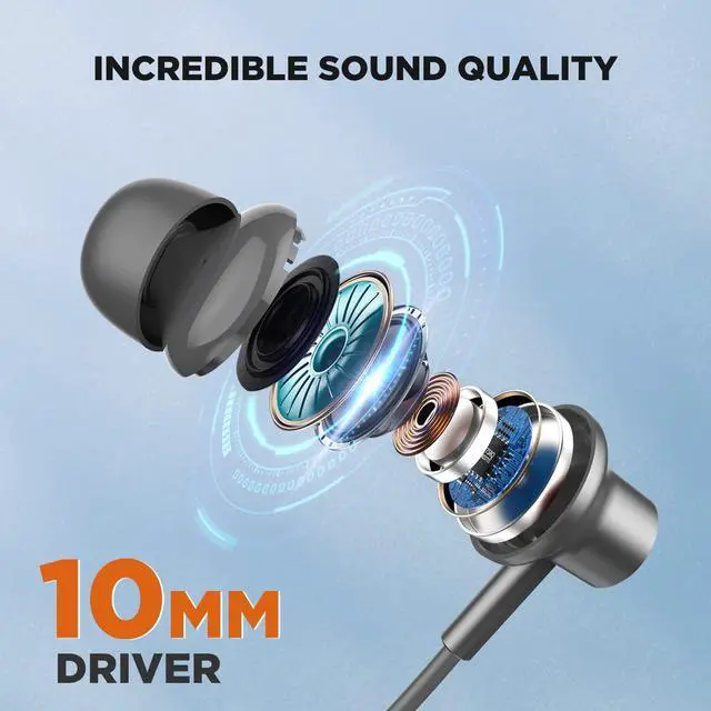 Alt view image 4 of 7 - HTC Neckband Bluetooth Headphones, Bluetooth 5.3 Wireless Headphones Stereo Bass in-Ear Headsets with Mic, IPX5 Waterproof Earbuds, Neckband Earphones for Sport, Workout