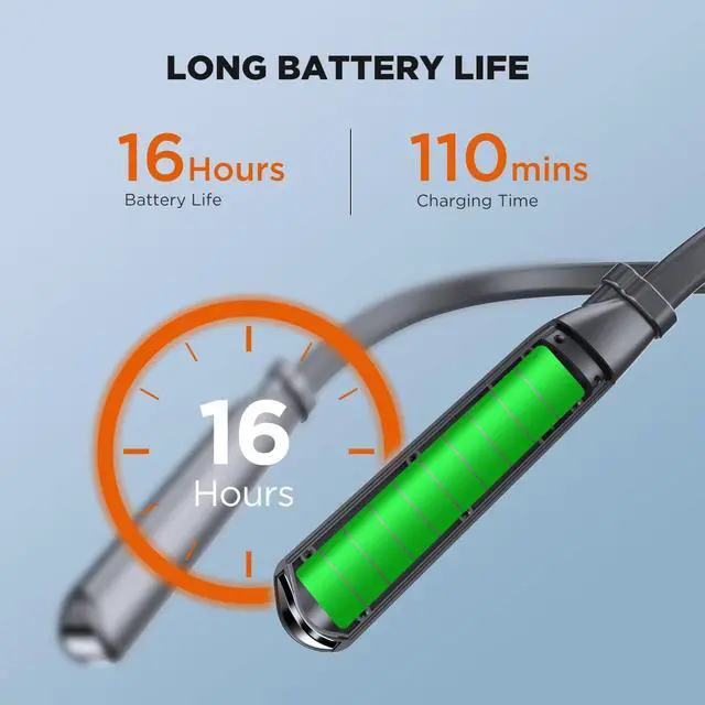 Alt view image 3 of 7 - HTC Neckband Bluetooth Headphones, Bluetooth 5.3 Wireless Headphones Stereo Bass in-Ear Headsets with Mic, IPX5 Waterproof Earbuds, Neckband Earphones for Sport, Workout